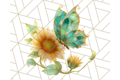 Stained Glass Butterfly and Sunflower PNG Clipart Product Image 3