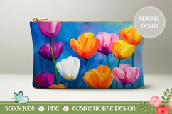 Art Tulips Cosmetic Bag PNG, Blue Cosmetic Bag Sublimation Product Image 1