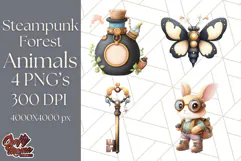 Vintage Steampunk Forest Animal PNG Clipart for Sublimation Product Image 1