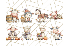 Fall Farm Animal Clipart, Autumn Barnyard PNG Illustrations Product Image 7