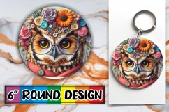 Playful Owl : Colorful 3D Sublimation Art Round, Keychain Product Image 1