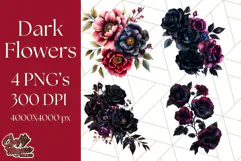 Gothic Floral PNG, Dark Aesthetic Flowers Clipart Print Product Image 1