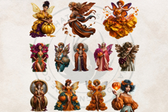 Autumn Bloom Fairies Clipart Set, Mythical Fantasy PNG Product Image 6