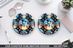 Snowman Car Coaster Sublimation|Christmas Coaster PNG Design Product Image 1