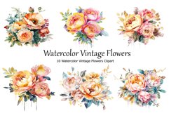 Watercolor Vintage Flowers Clipart Product Image 1