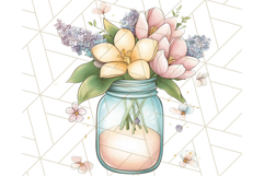 Flowers in Glass Jars PNG, Rustic Floral Watercolor Clipart Product Image 3