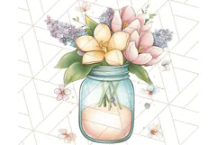 Flowers in Glass Jars PNG, Rustic Floral Watercolor Clipart Product Image 3