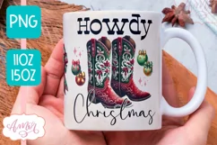 Howdy Chirstmas mug wrap PNG, Western Christmas coffee mug Product Image 1