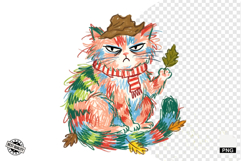 Quirky Funny Autumn Cat Clipart Product Image 1