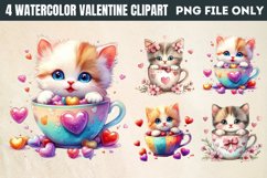 Watercolor Valentine Cat Love Clipart PNG Product Image 1