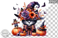 Halloween Cat Flowers Sublimation - Clipart PNG Design Product Image 1
