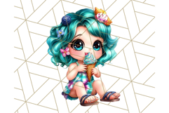 Chibi Summer Girls Clipart PNG, Bright Kawaii Summer Art Product Image 3