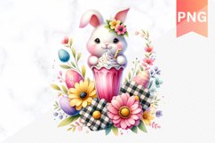 Easter Bunny And Milkshake Flowers Sublimation - Clipart PNG Product Image 1