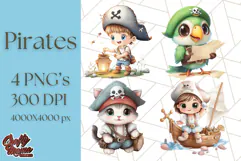 Cartoon Pirate Kids and Animals PNG Clipart for Fun Designs Product Image 1