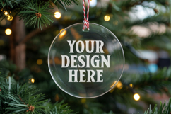 Acrylic Christmas Ornament Mockups | Clear Round Holiday Product Image 1