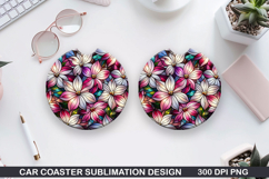 Flower Car coaster sublimation, Summer Coaster PNG Design Product Image 1