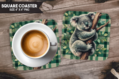 Koala, Animal coaster, Buffalo Plaid Square Coaster PNG Product Image 1