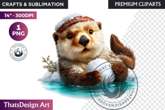 Sea otter Watercolor Arctic Winter Animal Clipart Wildlife Product Image 1