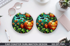 Pumpkins Car Coaster Sublimation| Halloween Coaster PNG Product Image 1