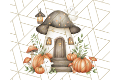 Watercolor Halloween Cottage Clipart, Ghosts &amp; Pumpkins Png Product Image 3