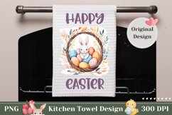 Happy Easter Towel, Watercolor Easter Wreath Sublimation Product Image 1