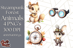 Vintage Steampunk Forest Animal PNG Clipart for Sublimation Product Image 1
