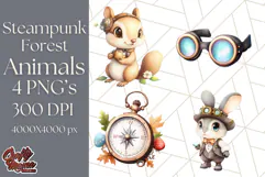 Vintage Steampunk Forest Animal PNG Clipart for Sublimation Product Image 1