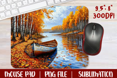 Autumn Landscape with River and Boat PNG 3 Product Image 1