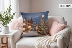 Winter Christmas Wonderland PNG Pillow, Winter Pillow Design Product Image 1