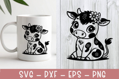 Baby Cow svg|Baby Dairy cow clipart|Flower Cow svg Product Image 1