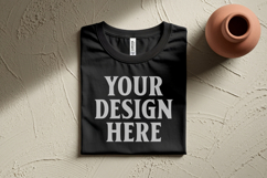 Black Folded Bella Canvas 3001 Flat Lay T-Shirt Mockup Product Image 1