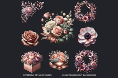 Romantic Rose gold and blush floral arrangements Clipart PNG Product Image 3