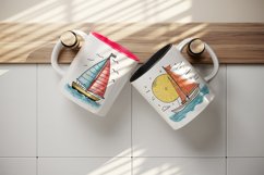 55 watercolor cute sailboat sail boat ship yacht sea waves ocean summer marine in charming and humorous style design wrap sublimation bundle for mug