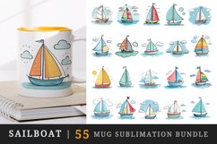 55 watercolor cute sailboat sail boat ship yacht sea waves ocean summer marine in charming and humorous style design wrap sublimation bundle for mug