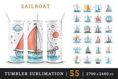 55 watercolor cute sailboat sail boat ship yacht summer sea ocean in charming and humorous style design wraps sublimation bundle for 20 oz tumbler