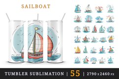 55 watercolor cute sailboat sail boat ship yacht summer sea ocean in charming and humorous style design wraps sublimation bundle for 20 oz tumbler