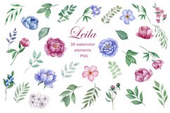 Watercolor set of flowers. Burgundy and blue peonies clipart Product Image 3