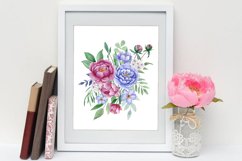 Watercolor set of flowers. Burgundy and blue peonies clipart Product Image 6