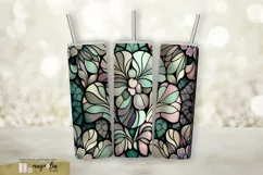 STAINED GLASS FLORAL sublimation tumbler wrap design png Product Image 1