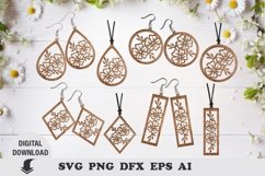 Earring Laser cut file, flower earring and pendant svg Product Image 1