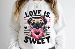 Love is sweet, cute pug Sublimation PNG. Valentine's day. Product Image 3