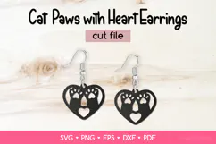 Cute Pet Paws with Heart Earrings SVG, Animal Lover Jewelry Product Image 1