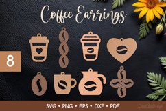 8 Coffee Earrings SVG Bundle, Coffee Jewelry Template Product Image 1