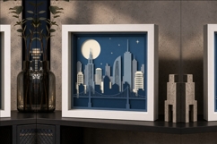 Blue city skyline layered papercut shadow box Product Image 2
