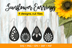 Teardrop Sunflower Earrings SVG, Floral Jewelry Template Product Image 1