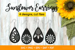 Teardrop Sunflower Earrings SVG, Floral Jewelry Template Product Image 1