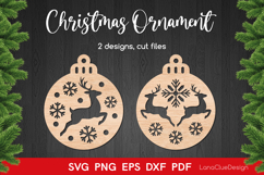 Round Christmas Ornaments with Reindeer SVG Laser Cutting Product Image 1