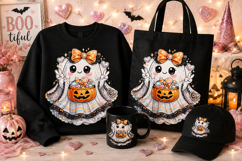 Cute Candy Ghost PNG | Kawaii Halloween Ghost Sublimation Product Image 1