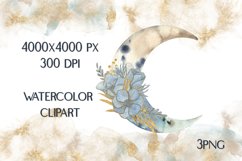 Watercolor Boho Clipart Moon &amp; Flowers Frames Product Image 4