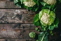 Fresh cauliflower displayed on rustic wooden table Product Image 1
